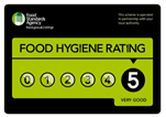5/5 food hygiene rating sign.